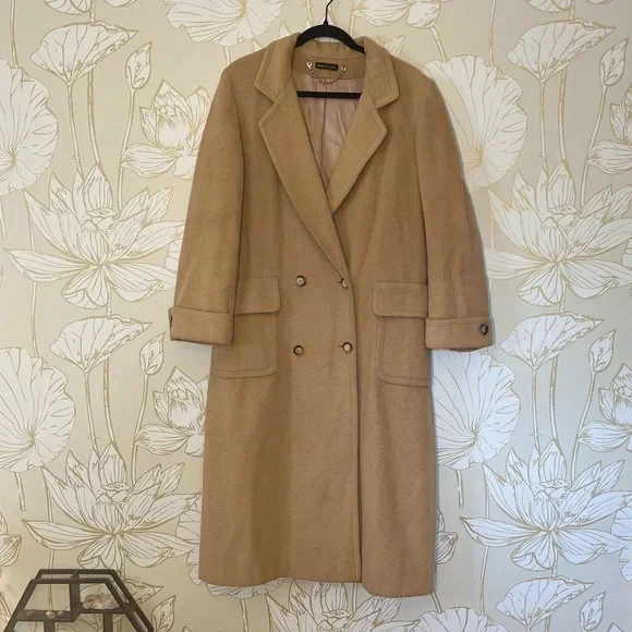 Vintage Lands End 100% Camel Hair Wool Double-Breasted Trench Coat - Size 10 - Picture 1 of 11